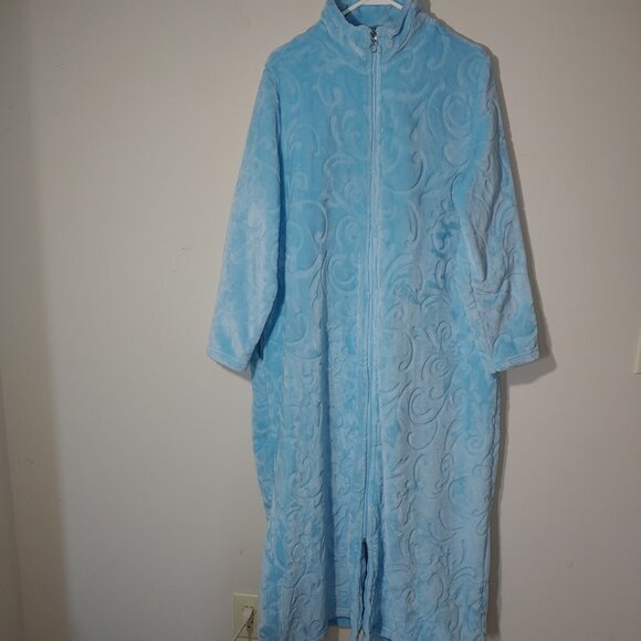 Draper’s & Damon’s Full Zipper Plush Long Robe Size L Rich Baby Blue - Picture 1 of 6